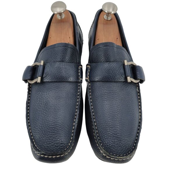 Salvatore Ferragamo Mens 9.5 Navy Blue Leather Driving Loafers Dress Shoes Italy - Picture 2 of 13
